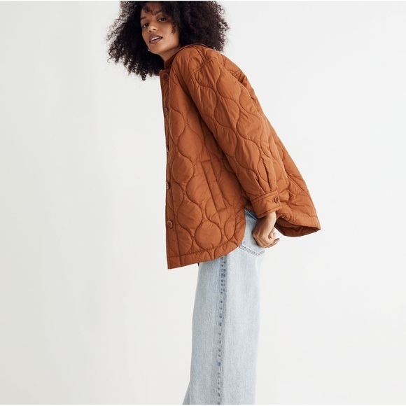 Madewell Airpuff Shirt Jacket in Orange Brown - Picture 3 of 13